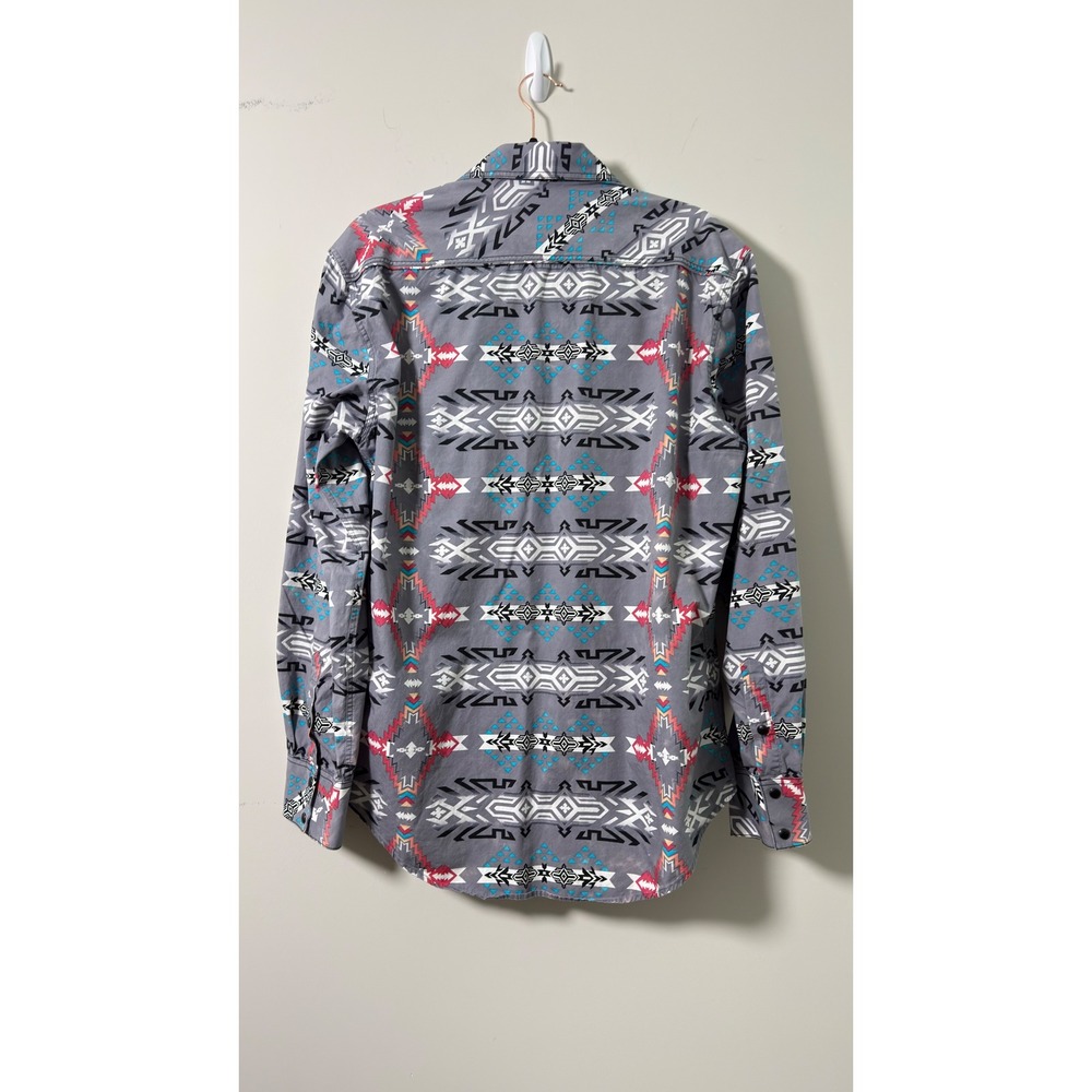 Rock & Roll Cowboy Shirt Gray Southwestern Geometric Western Mens Large B2S2315 - Picture 2 of 13